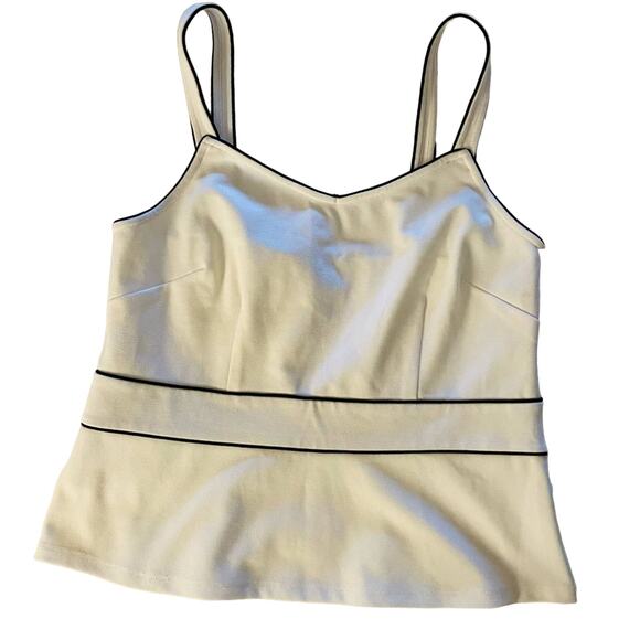 Ann Taylor White Black Piped Pique Ponte Tank, Sz L - Picture 2 of 8